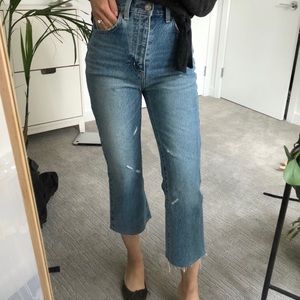 Moussy cotton cropped kick flare jeans